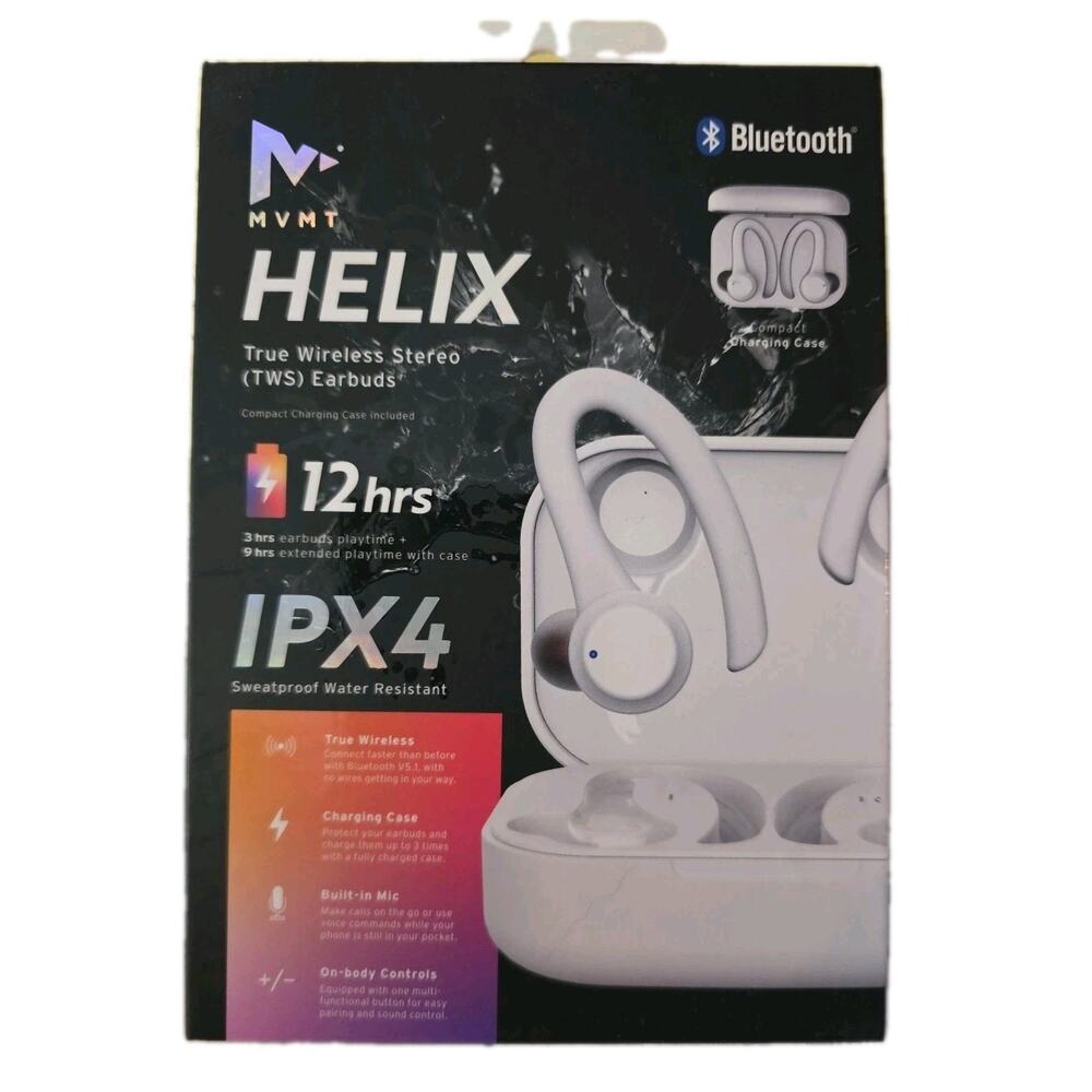 Bluetooth Wireless Stereo Earbuds, Sweatproof, 12hrs IPX4, Compact, By Mvmt, NIB